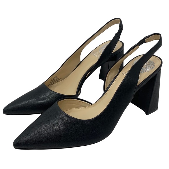 Vince Camuto Shoes - Vince Camuto Analees Slingback Pump Size 7.5 Black Leather Geometric Flared Heel